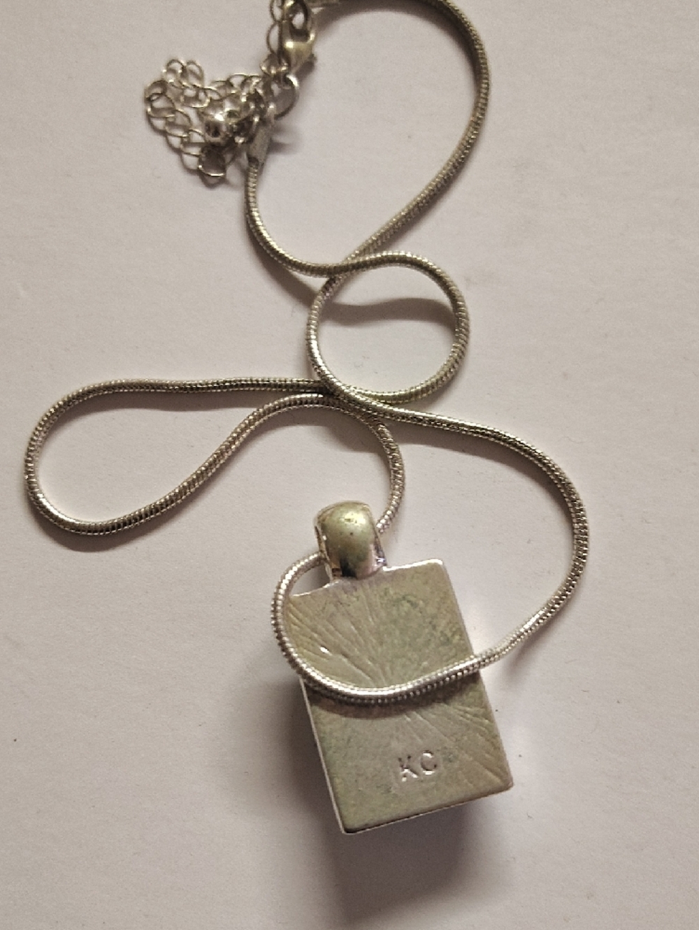 Silver Rectangular Iridescent Abalone Pendant Necklace - Unbranded - Picture 3 of 3